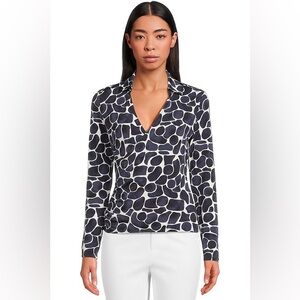 NIC + ZOE Knit Geo Pebble Print Collar V-Neck Long‎ Sleeve Wrap Shirt